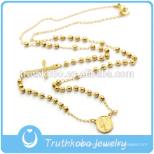 Vacuum Plating Beautiful Religious Beaded Handmake Rosary Necklace Rose Beads And Crucifix